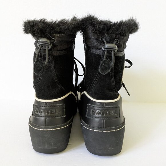 Sorel Tivoli III Waterproof Suede Textile Faux Fur Cuff Black Boot Size 10 - Picture 5 of 16